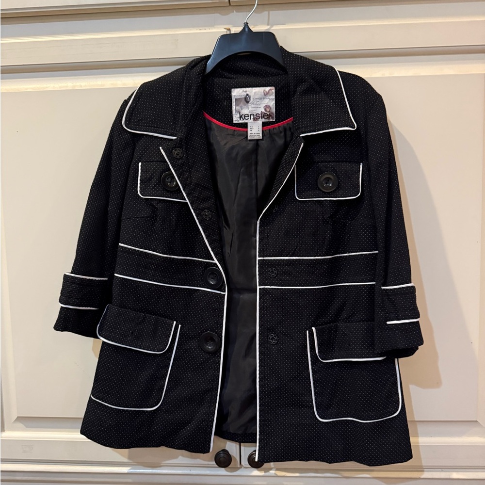 Kensie Black Blazer with White Piping Large